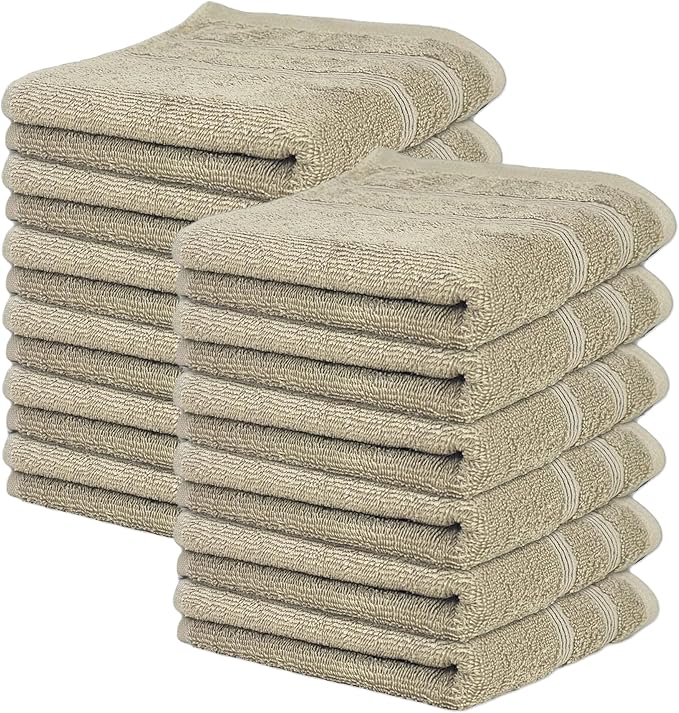Kaufman - Premium Hand Towels Set for Bathroom, Spa, Gym, and Face Towel 100% Cotton Ring Spun, Ultra Soft Feel and Highly Absorbent Towels (12, Linen)