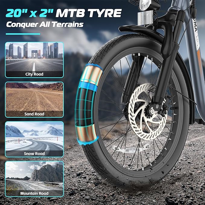 Caroma Electric Scooter with Seat, 48V Removable Battery E-Bike, Up to 30Miles&20MPH, 500/800/1200W Motor, 20" Fat Tire Adult Electric Bicycles for Commuting with Basket