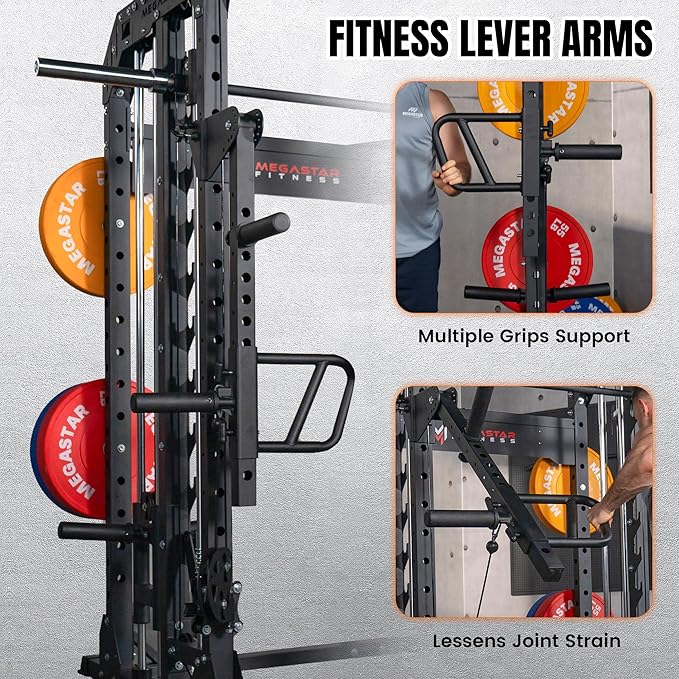 Adjustable Lever Arms, Power Rack Attachment for Full-Body Strength Training, Compatible with 2x2, 2x3, 3x3 Racks, Fits 1’’ & 2’’ Weight Plates, 350LB Capacity, Multi-Grip Handles, TK800