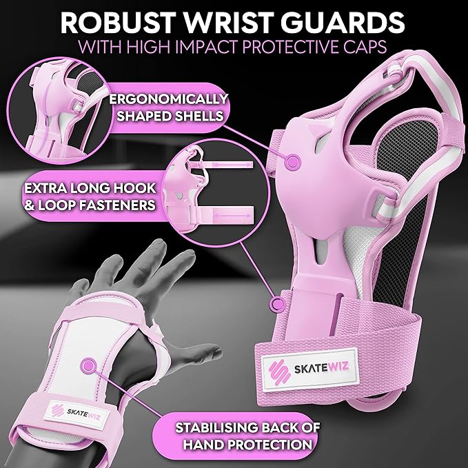 SKATEWIZ Skating Protective Gear Adults & Kids [6pc] incl. Knee Pads, Elbow Pads Wrist Guards for Roller Skating & Skateboarding