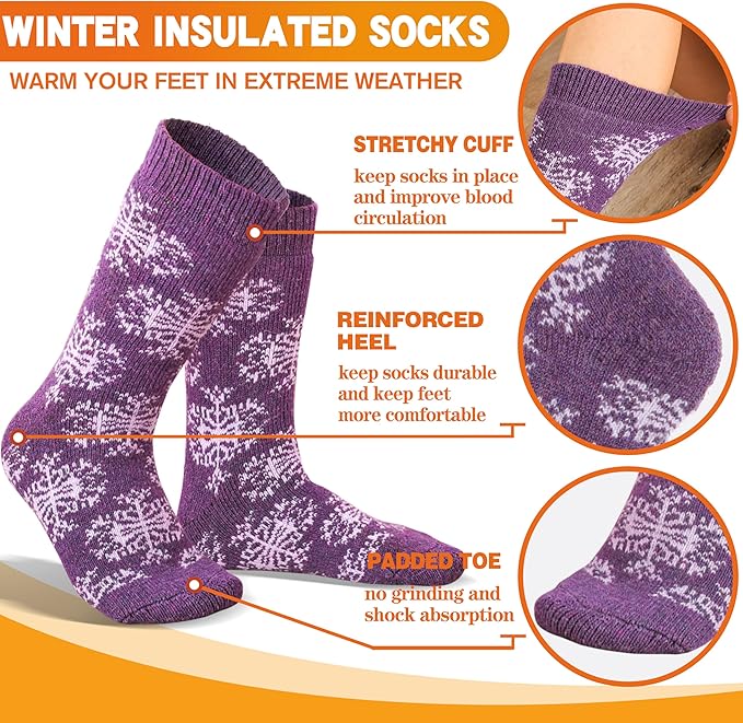 3 Pairs Warm Thermal Socks for Women & Men Winter Ski Thick Boot Insulated Socks for Cold Weather