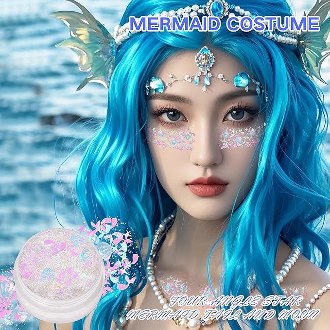 Mermaid White Face Glitter Gel,10g/pc 4 Styles Body Glitter for Kids,Mardi Gras Outfits Sparkling Hair Glitter Cheer Makeup Glitters Rave Festival Accessories,40g/1.41 oz