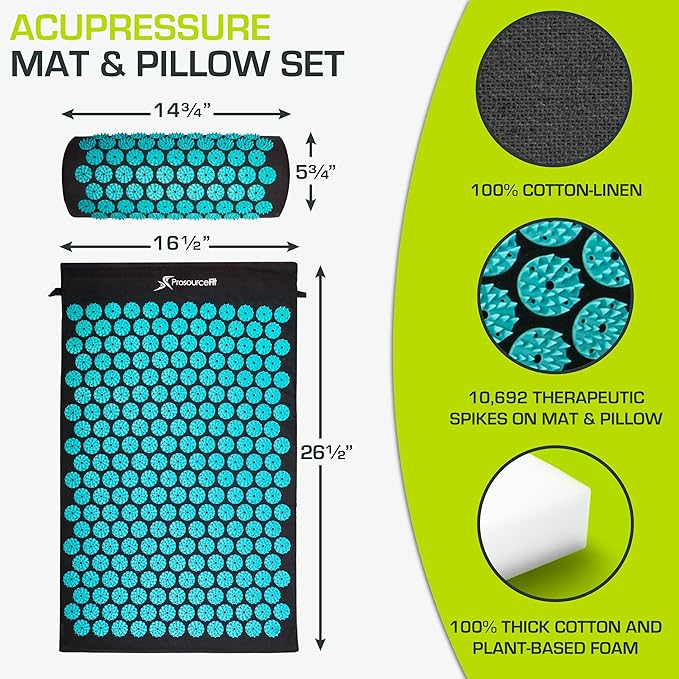 ProsourceFit Acupressure Mat and Pillow Set for Back/Neck Pain Relief and Muscle Relaxation, Large - Gray/Gray