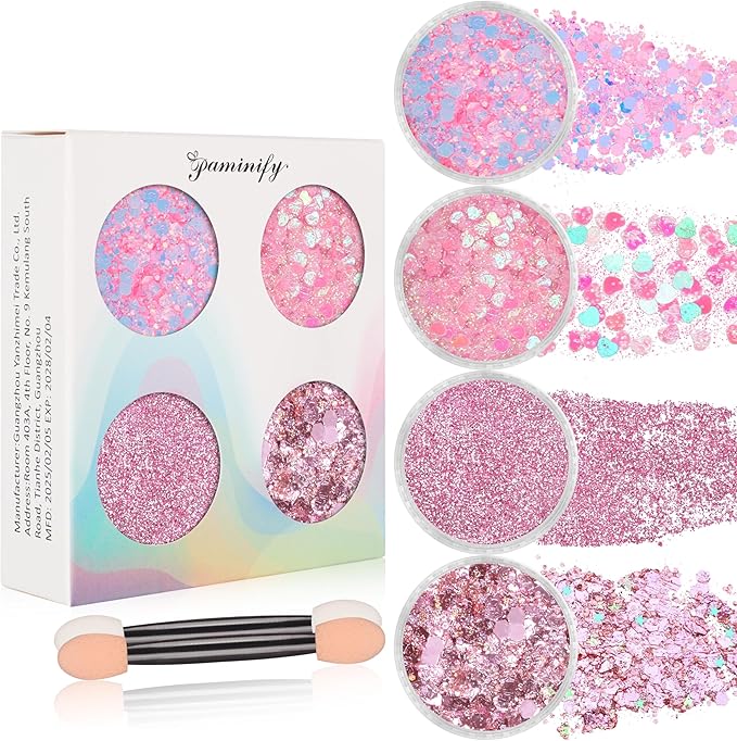 Pink Face Glitter Gel,10g/pc 4 Styles Body Glitter Mermaid Costume for Kids,Singer Concert Outfit for Women,Sparkling Hair Glitter Makeup Rave Festival Accessories,40g/1.41 oz