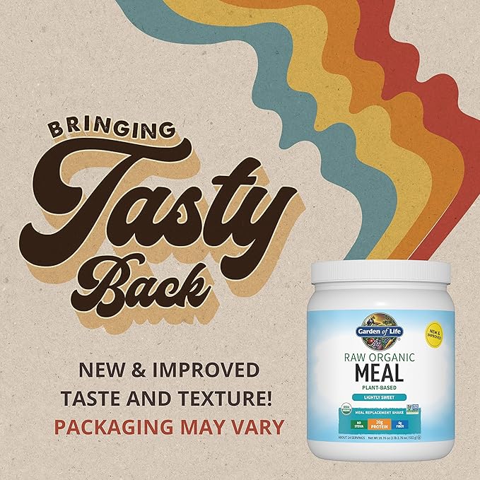 Garden of Life Meal Replacement Shakes, Vegan Protein Powder, Raw Organic Meal, Lightly Sweet Powder with Plant Based Pea Protein, Sprouts, Greens, Probiotics, Dairy Free 14 Servings