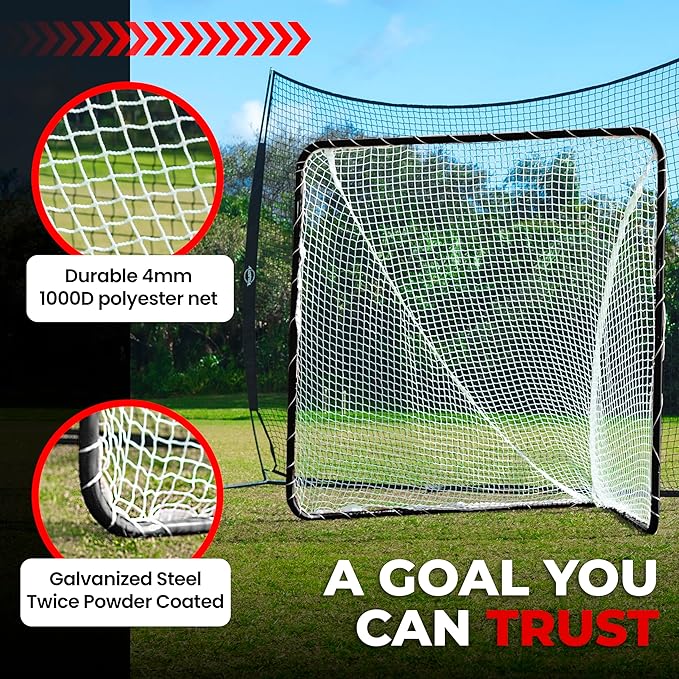 Velocity - Lacrosse Goal - Portable Steel Frame with Black Net, Perfect for Youth and Adult Training, Backyard Design