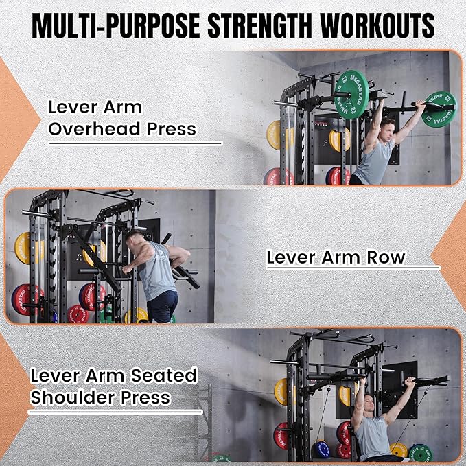 Adjustable Lever Arms, Power Rack Attachment for Full-Body Strength Training, Compatible with 2x2, 2x3, 3x3 Racks, Fits 1’’ & 2’’ Weight Plates, 350LB Capacity, Multi-Grip Handles, TK800