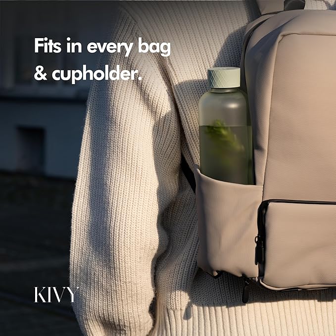 KIVY Slim Water Bottle 32oz [Lightweight & Shatterproof] Fits Cupholder & Backpack - Dishwasher safe water bottle no straw - Cute aesthetic water bottles screw top - Bpa free, Gold, White water bottle