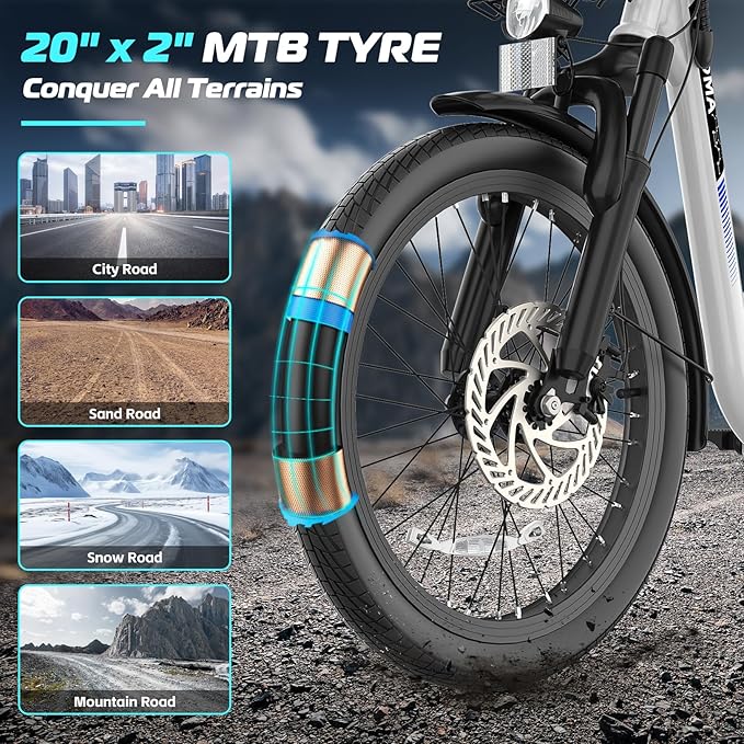 Caroma Electric Scooter with Seat, 48V Removable Battery E-Bike, Up to 30Miles&20MPH, 500/800/1200W Motor, 20" Fat Tire Adult Electric Bicycles for Commuting with Basket