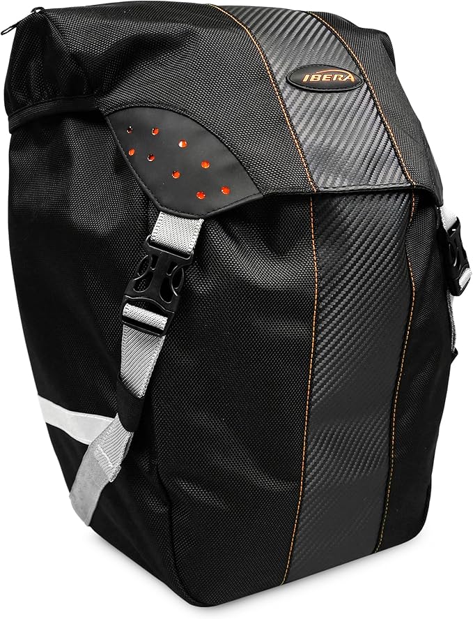 Ibera Bicycle Bag PakRak Clip-On Quick-Release All Weather Bike Panniers (Pair), Includes Rain Cover , Black