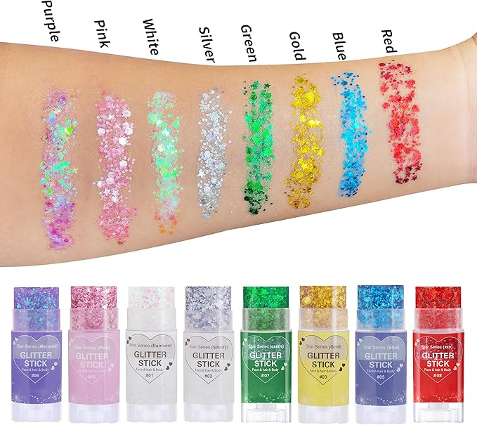 Gold Hair Glitter Stick,Yellow Body Face Glitter Singer Concert Outfits for Women,Rave Accessories Carnival Chunky Sequins,Waterproof Shimmer Body Paint for Kids