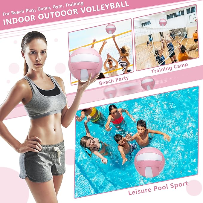 Magicorange Volleyball, 6 Pack Official Size 5 Volleyballs- PU Leather Indoor Outdoor Soft Touch Recreational Volleyballs for Beach Play, Game,Gym,Training -Includes Ball Pump