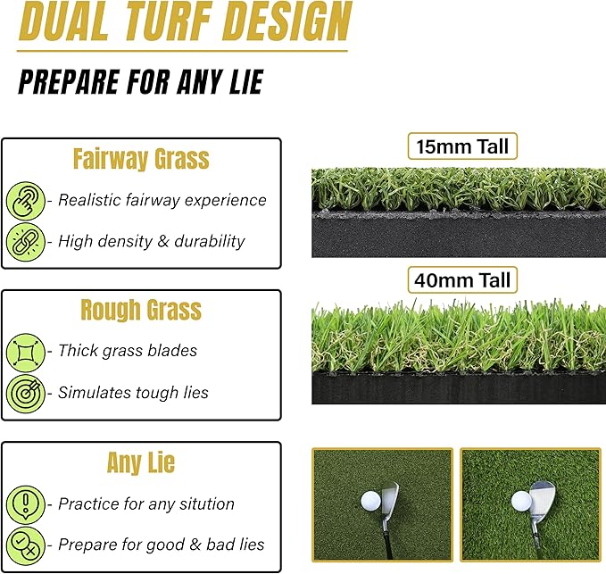 6x4ft Extra Large & 5x4ft Extra Thick Premium Golf Mat | Golf Mats Practice Indoor, Outdoor, or with Simulator/Net | Durable Golf Hitting Mat with Tees