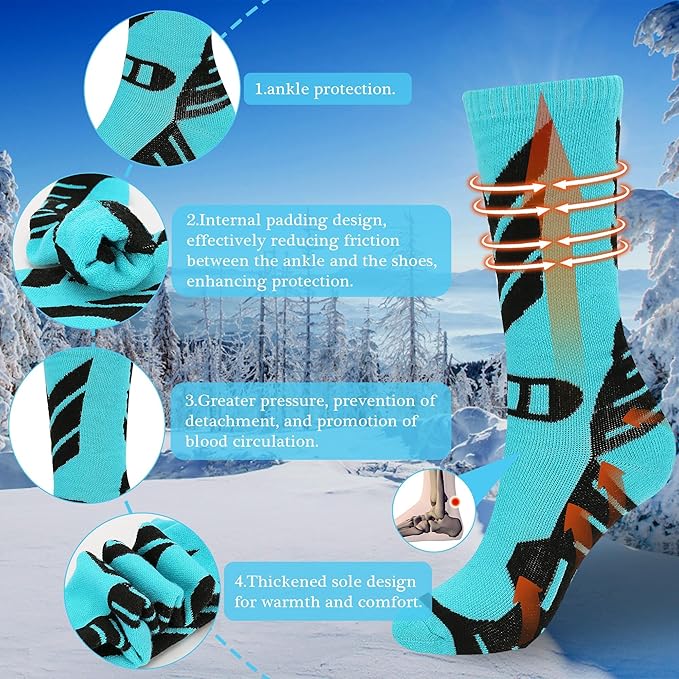 Warm Kids Ski Socks - 2 Pairs Merino Wool Skiing Socks, Winter Warm Snowboard Thermal Socks For Boys Girls Toddlers