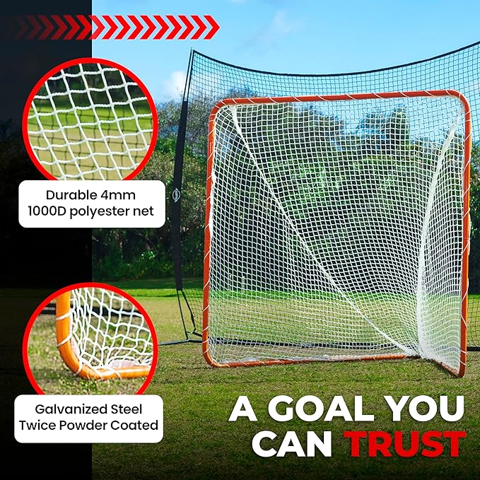 Velocity - Lacrosse Goal - Portable Steel Frame with Black Net, Perfect for Youth and Adult Training, Backyard Design