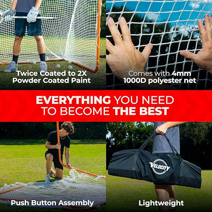 Velocity - Lacrosse Goal - Portable Steel Frame with Black Net, Perfect for Youth and Adult Training, Backyard Design