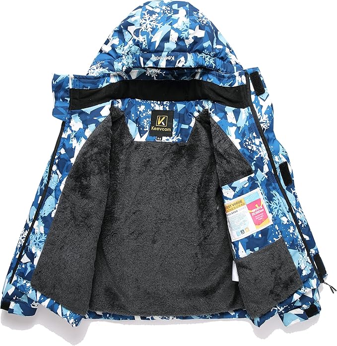 Keevoom Boys Winter Coat Ski Jacket Windproof Kids Snowboard Warm Fleece Snow Coat Waterproof Outdoor Hooded Ski Coats