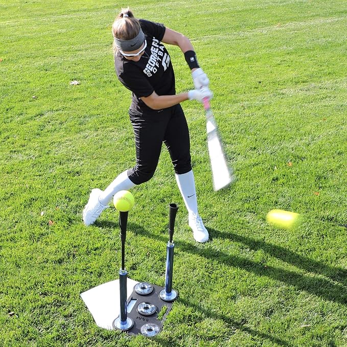 Jugs Pro-Style 5-Point T - This Batting tee Comes Complete with a Weighted Rubber encased Base and 2 Fully Adjustable Extension Tubes. Teaches Correct Contact Points for Inside, Middle, and Outside.