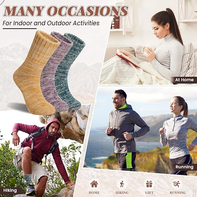 Merino Wool Boot Socks Thermal Winter Ski Thick Warm Hiking Socks for Women Men 3 Pairs