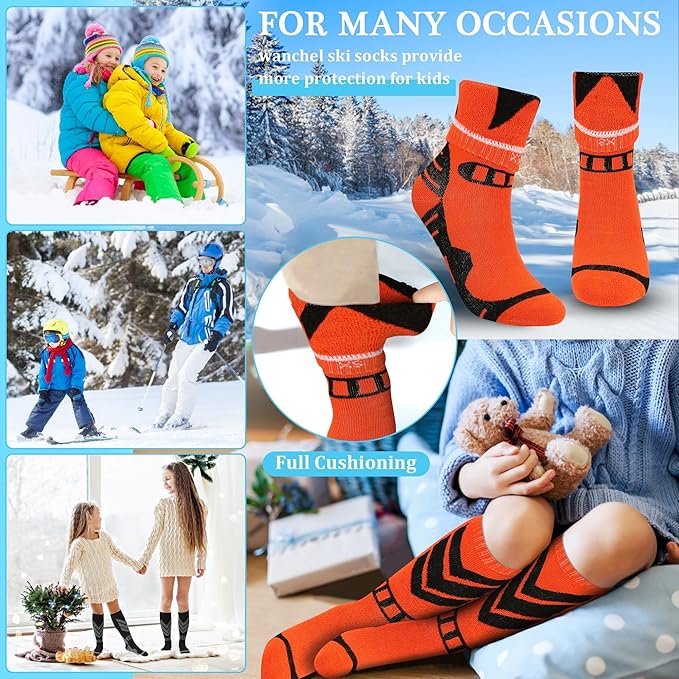Warm Kids Ski Socks - 2 Pairs Merino Wool Skiing Socks, Winter Warm Snowboard Thermal Socks For Boys Girls Toddlers