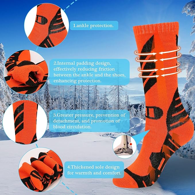 Warm Kids Ski Socks - 2 Pairs Merino Wool Skiing Socks, Winter Warm Snowboard Thermal Socks For Boys Girls Toddlers