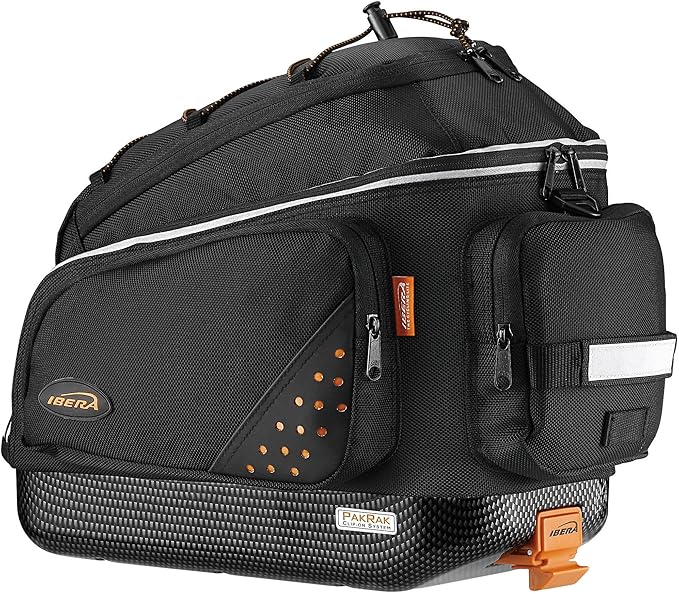 Ibera Bike Bag Commuter 17L - Clip-On Bike Rack Bag with Shoulder Strap - Hard Base, Reflective Trim & Taillight Compatible - Bicycle Bag for Daily Use & Commute - PAKRAK ONLY FOR IBERA RACKS