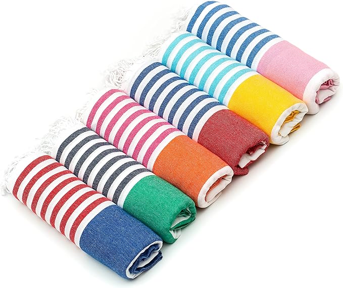HAVLULAND Turkish Beach Towel Set of 6 - Sand Free - 100% Organic Oversized Turkish Towel - Quick Dry Towels for Beach, Picnic, Blanket or Bath Towel - Lightweight Towels for Travel, Camping & Pool