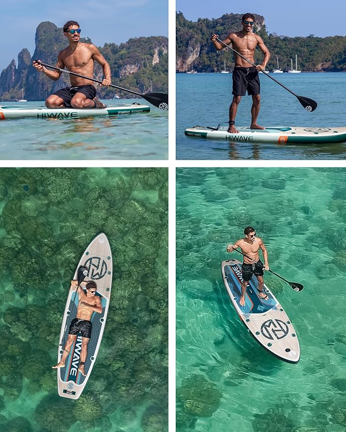 Inflatable Paddle Board 11 '* 34 "* 6" Extra Wide Sup Board, 420lb Capacity Paddle Board for Adults, Suitable for Sea and Lakes, 2+1Family Board