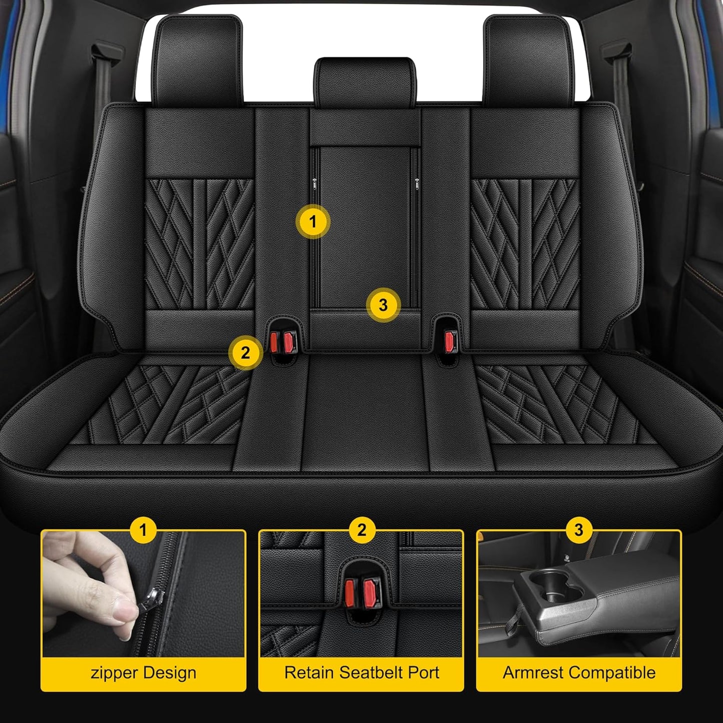 AOMSAZTO Ford Ranger Seat Covers: Full Set Custom Fit 2019 2020 2021 2022 2023 2024 2025 Ford Ranger Breathable Waterproof Leather Seat Protector(5 Seats, Black)