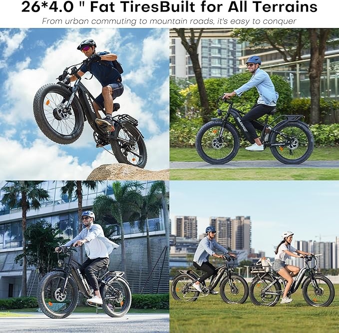 2600W Dual Motor Electric Bike for Adults 48V 30AH Removable Battery 32MPH 26" Terrain Fat Tire 80 Miles Long Rang Mountain Bike Full Suspension with Hydraulic Disc Brake UL2849 Certified Bicycle