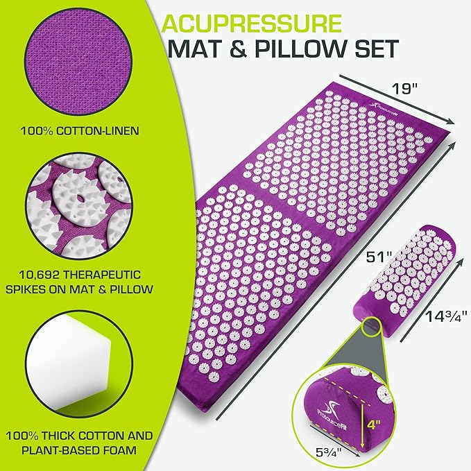 ProsourceFit Acupressure Mat and Pillow Set for Back/Neck Pain Relief and Muscle Relaxation, Large - Gray/Gray