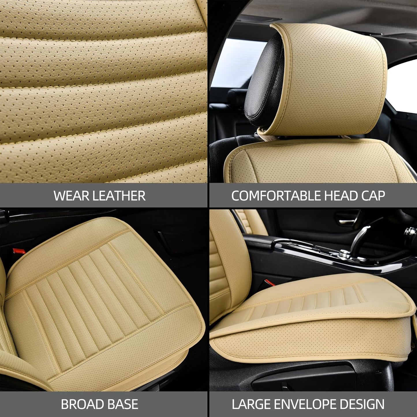 2pc Car Seat Covers, Luxury Car Protectors,Universal Anti-Slip Driver Seat Covers, Edge WrappingsFront Car Seat Covers with PU Leather(Beige)