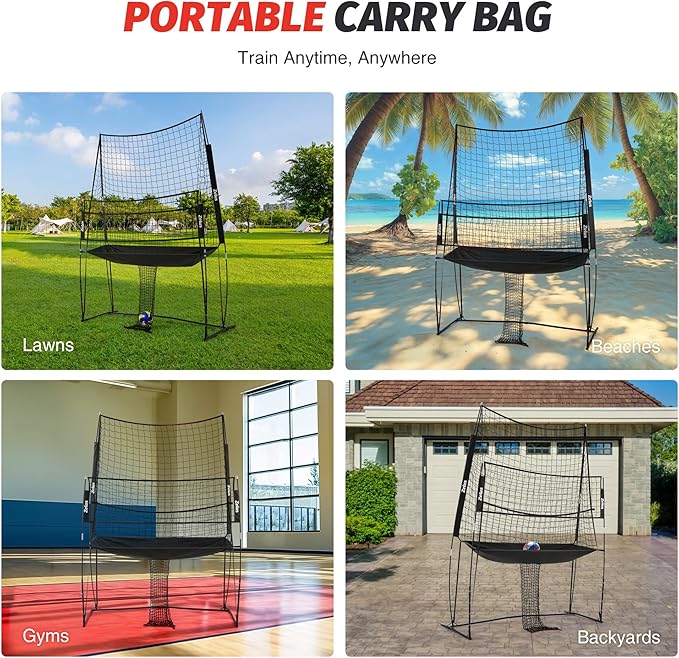 ZELUS Volleyball Training Equipment, 11x8 ft Volleyball Practice Net Station with Adjustable Height & Ball Return