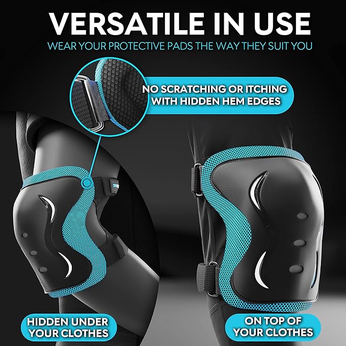 SKATEWIZ Skating Protective Gear Adults & Kids [6pc] incl. Knee Pads, Elbow Pads Wrist Guards for Roller Skating & Skateboarding