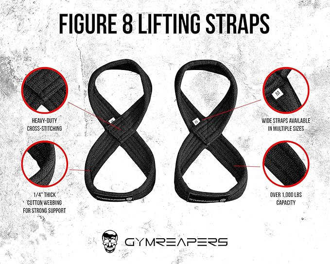 Gymreapers Figure 8 Lifting Straps For Deadlift, Powerlifting, Strongman, & Cross Training Strong Weightlifting Wrist Straps For Men, Women