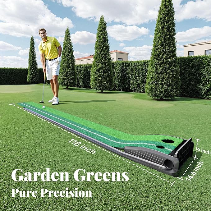 Golf Putting Green Indoor Putting Mat Golf Practice Green for Indoor Training Matt Set with Auto Ball Return, Men's Gifts Accessories for Golfers, Home Office Backyard Use, with 3 Balls
