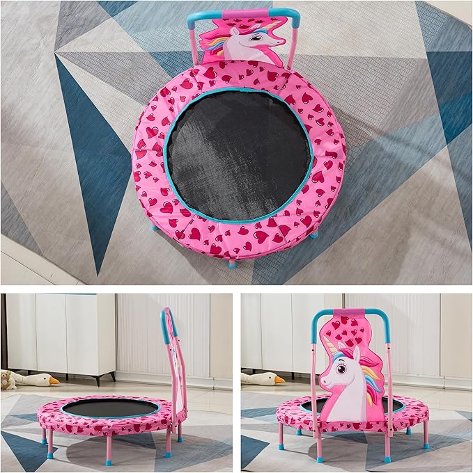 36" Trampoline with No-Gap Design, Mini Trampoline for Kids, 3FT Indoor/Outdoor Rebounder with Handle