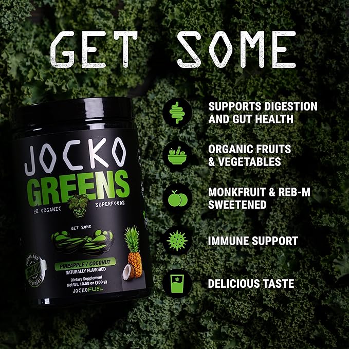 Jocko Fuel Daily Greens Powder - Premium Organic Greens Superfood Powder for Gut Health, Digestion, Bloating, Immune Support with Spirulina, Chlorella, Digestive Enzymes, & Probiotics - 30 Servings