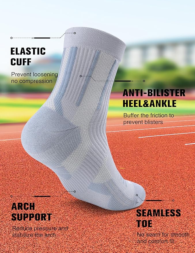 Compression Sport Running Socks: Athletic Crew Socks for Men Women Cycling Hiking Basketball Work,3 Pairs