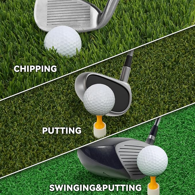 Golf Practice Mat 3-in-1 Turf Golf Hitting Mat for Swing, Putting & Chipping | Portable Golf Training Mat Indoor/Outdoor, Golf Mat with 8 Tees