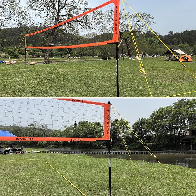 Outdoor Professional Volleyball Net Set for Backyard Beach with Heavy Duty Adjustable Aluminum Poles, Upgraded Anti-sag Net, PU Volleyball and Pump, Boundary Line, Large Carry Bag