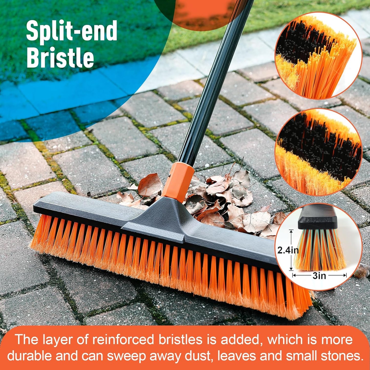 2 Set 18" Push Broom Outdoor with 65” Extendable Long Handle, Stiff Bristle Heavy Duty Broom for Indoor and Outdoor, Bathroom, Kitchen, Tub, Tile, Patio, Deck, Concrete, Commercial Brooms