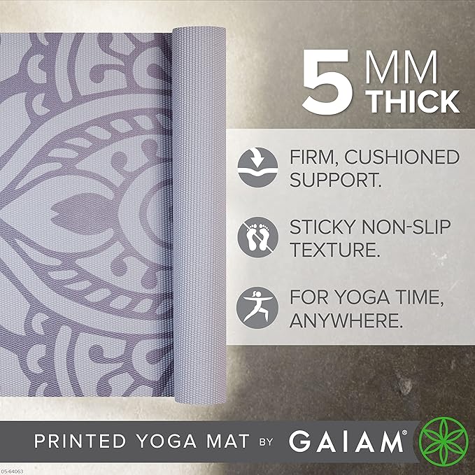 Gaiam Yoga Mat - Premium 5mm Print Thick Non Slip Exercise & Fitness Mat for All Types of Yoga, Pilates & Floor Workouts (68" x 24" x 5mm)