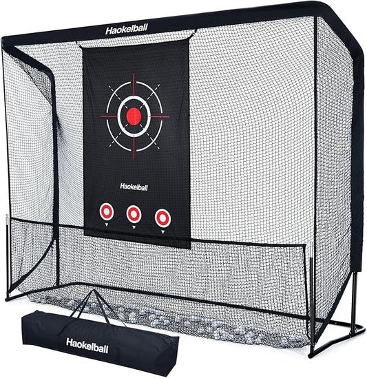Haokelball Golf Practice Net - 10x7.5ft Hitting Net with Target Cloth for Indoor or Outdoor Use, Heavy Duty with Carry Bag