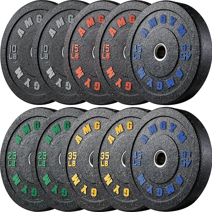 2 Inch Bumper Plates，10-500lbs，Barbell Rubber Olympic Weight Plates Set for Home Gym, Strength Training & Weight Lifting, Multiple Options Colors