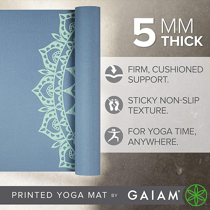 Gaiam Yoga Mat - Premium 5mm Print Thick Non Slip Exercise & Fitness Mat for All Types of Yoga, Pilates & Floor Workouts (68" x 24" x 5mm)