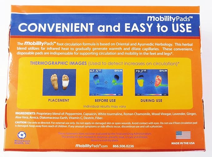 | Mobility Circulation Foot Patches | Made with Lavender, White Tourmaline, Capsaicin | Adhesive Patch Increased Sensation | Relief Pads for Soreness & Pain | Blood Circulation Pads | White