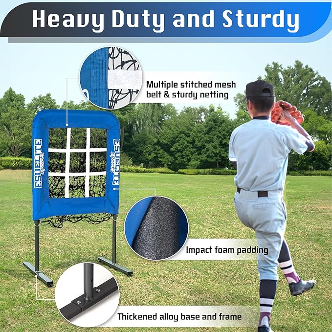 9 Hole Pitching Net with Strike Zone, Baseball Pitching Target, Softball Pitching Net, Portable Pitcher Training Equipment Height Adjustable