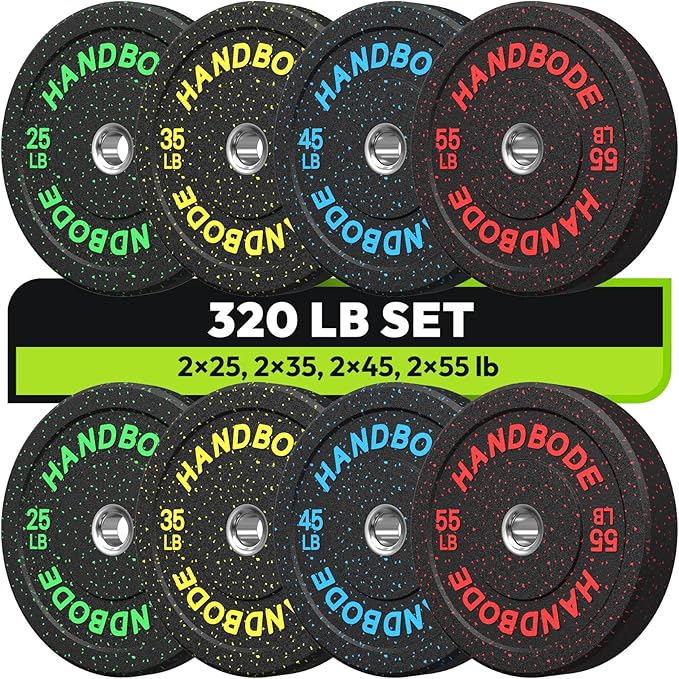 2-Inch Bumper Plates High Bounce, Olympic Weight Plate Set 45/100/160/190/260/300lb, Barbell Weight Plates Set for Home Gym, Colored Weights Rubber Strength Training Plate for Weight Lifting