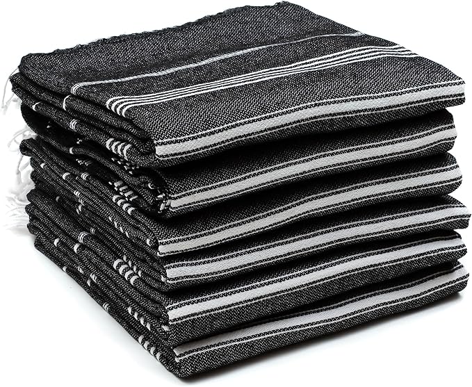 HAVLULAND Turkish Beach Towels Oversized -100% Turkish Cotton Super Soft Lightweight - Absorbent and Quick Drying Bath Towel - Sand Free Beach Towel - Turkish Towels for Adults (Black, 12 Pack)